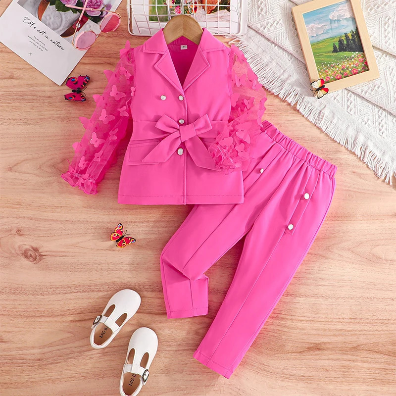 Kids Clothes Girls Outfit Sets Butterfly Long Sleeve Top and Pants Set For Girls 2Pcs Party Suit Childrens Clothes 3-8 Years 241017