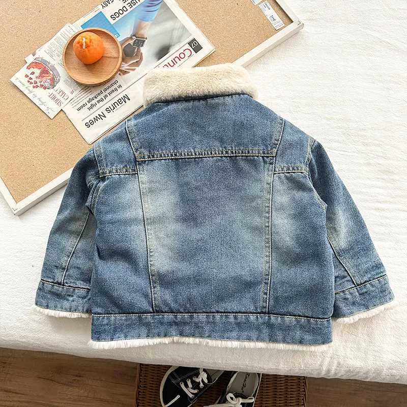 Womens mens jacket autumn and winter with cashmere thick jeans jacket childrens clothing warm and fashionable baby denim jacket 2-10Y M241018