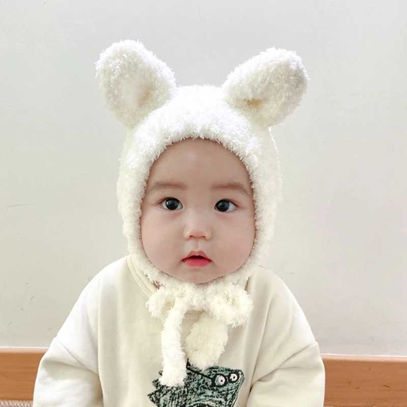 Cute Baby Plush Pullover Head Cap With Rabbit Ears Winter Warm Children Knitted Hat Infant Bunny Beanies Earflap Bonnet 6M-2Y LX241018