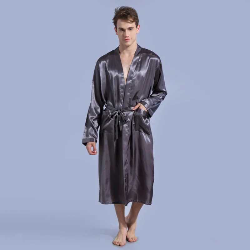 Wholesale Mens V Neck Satin Robe Kimono Long Bathrobe Pajamas Nightgown Sleepwear Christmas Robe for Wedding Party T40XJ241018