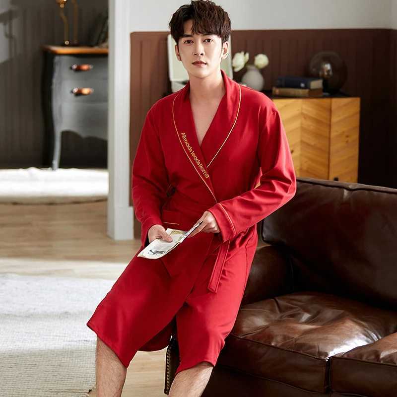 2024 Autumn Plus Size Long Sleeve Cotton Kimono Robes for Men High Quality Sleepwear Bathrobe Male Homewear Lounge Home ClothesXJ241018