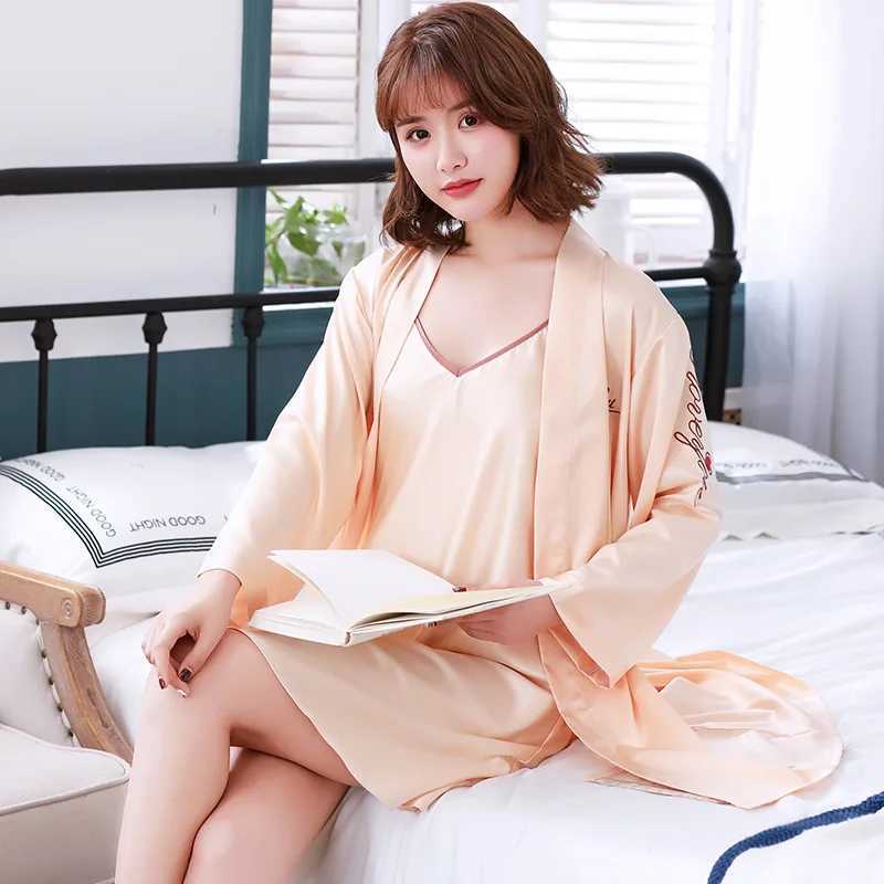 Mini Sleepwear With Belt Intimate Lingerie 2PCS Sweet Couple Kimono Bathrobe Set Full Sleeve Twinset Bobe Suit Satin Night WearXJ241018