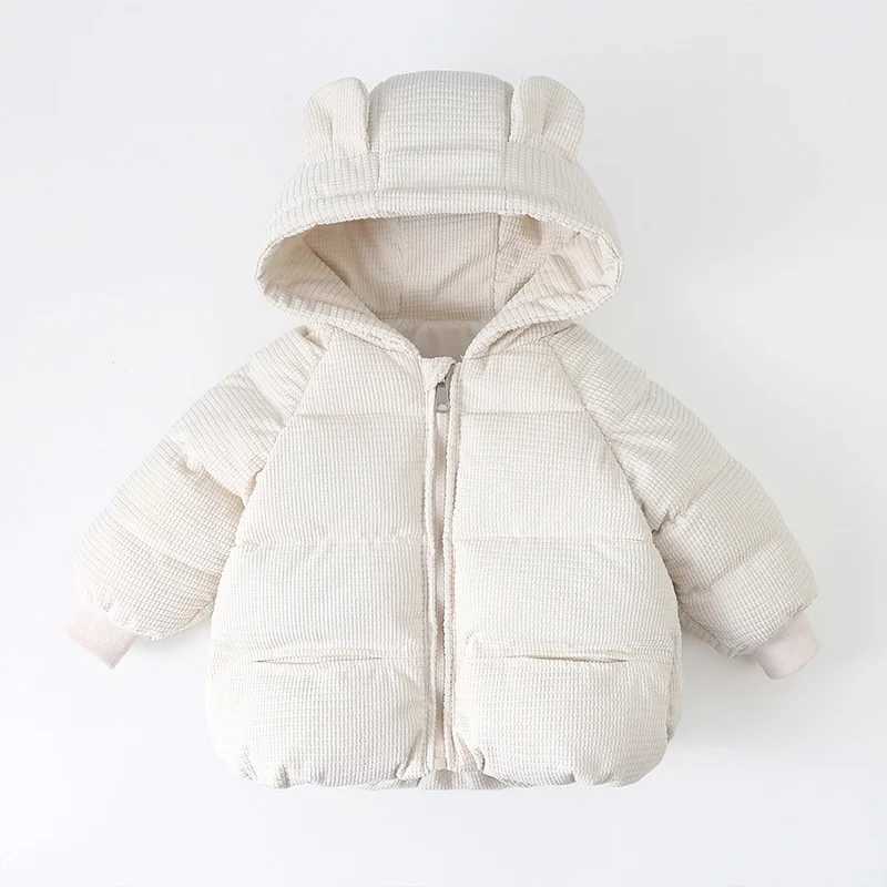 Childrens hooded denim jacket for winter and autumn childrens thick warm jacket for boys and girls zipper solid classic clothing for 1-6 years M241018