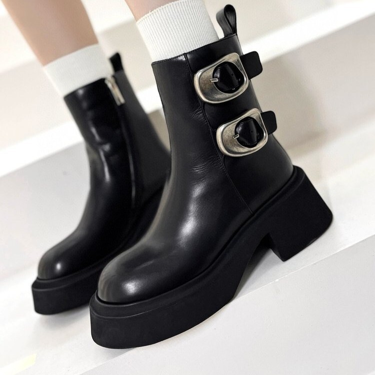 Children's Boots 2024 Winter New Collection with Velvet Thick Bottom Belt Buckle Short Boots British Style Tall Martin Boots