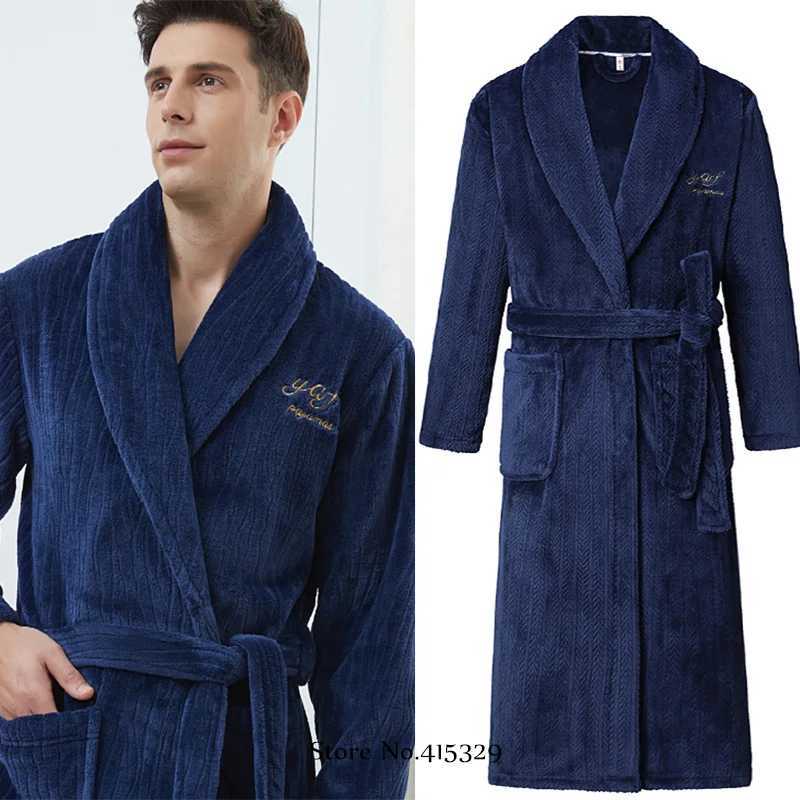 Big Size 3Xl 4Xl Kimono Robe Gown Winter New Mens Homewear Coral Fleece Bathrobe Shower Peignoirs Loose Thicken NightwearXJ241018