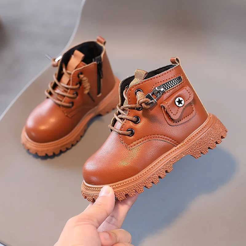 Boots Kids Boots for Boys Spring Autumn Childrens Causal Ankle Boots Fashion Black Versatile Girls School Leather Boots Side Zipper H241018