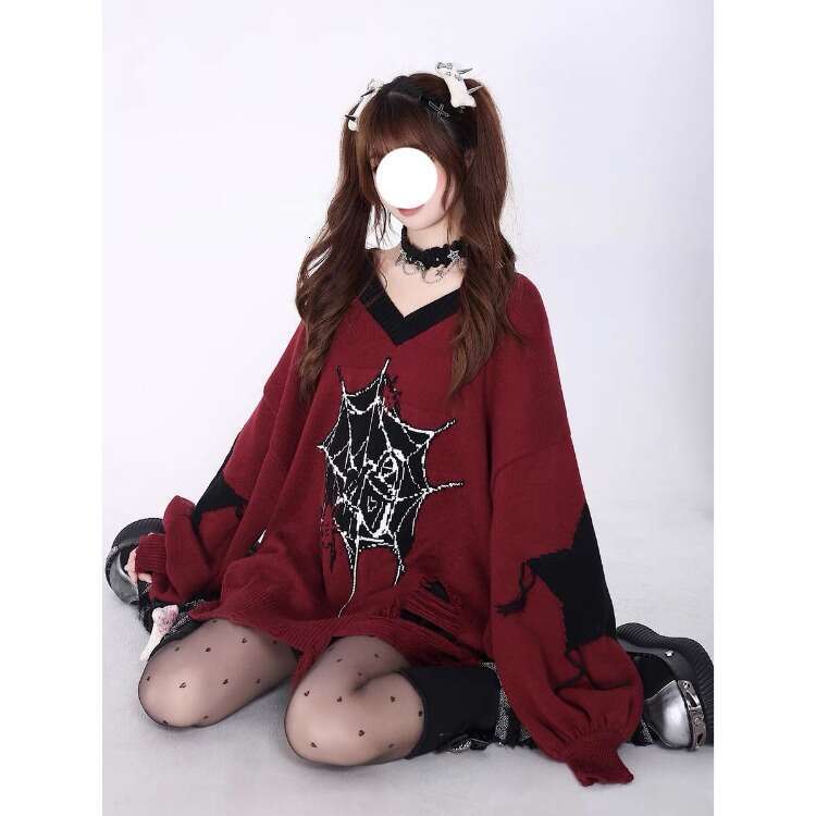 Japanese Fashion Hole Tassel Sweaters Mujer 2024 Autumn New Waterproof Mink Pullovers Y2k Long Sleeve Loose Knitted Tops