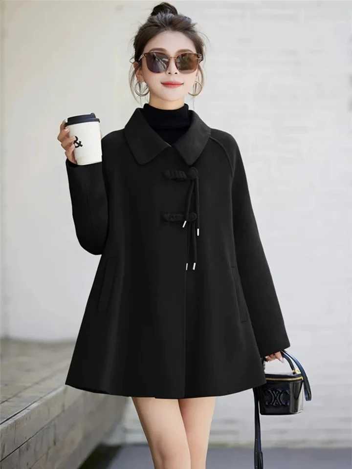2024 Winter New Coat Retro Age-Reducing Loose Coat Medium Long Fashion Age-Reducing Slimming Women Jacket Red woolen cape jacketX241009