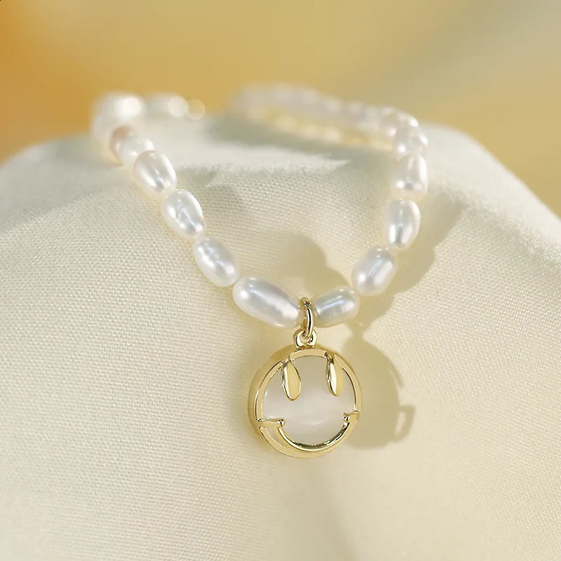 Minar Cute Rice Freshwater Pearl Opal Natural Stone Smile Face Beaded Necklace Womens Bracelet 14K Gold Copper Accessories 241018