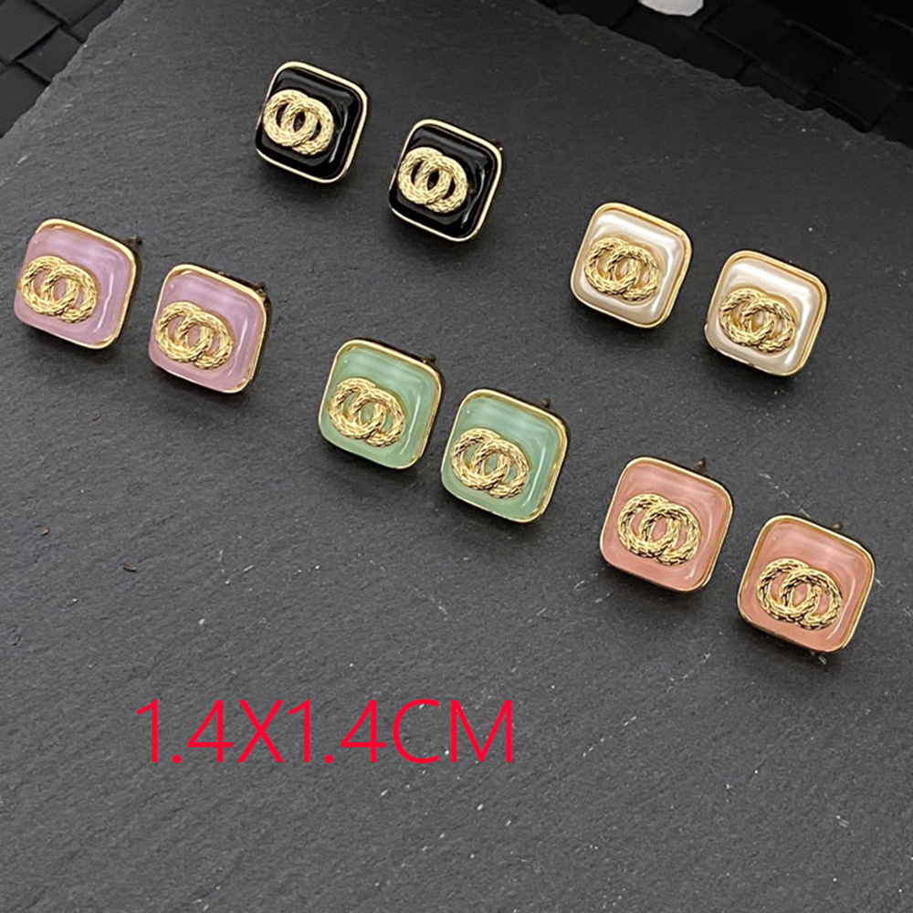 Classic Design Square Stud Earrings Crystal Rhinestone Pearl Real Gold Brass Copper Stamp Letter Earring Fashion Women Elegance Wedding Party Jewelry Accessories