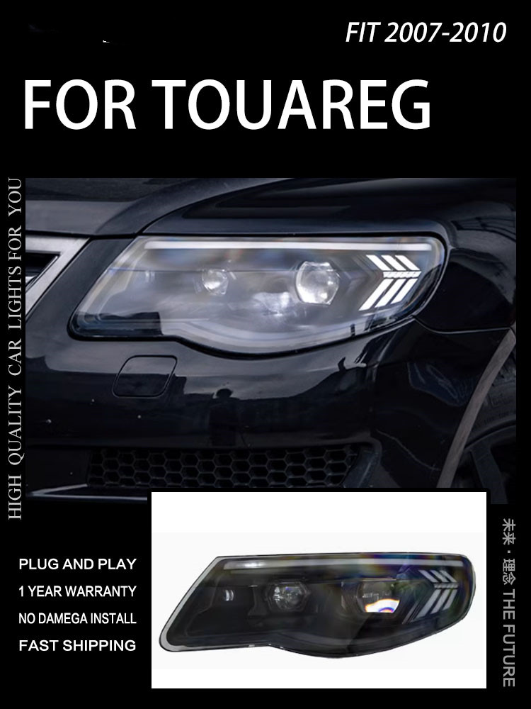 Car LED Headlight For VW Touareg 2007-2010 Touareg LED DRL Hid Option Head Lamp Angel Eye Bi Xenon