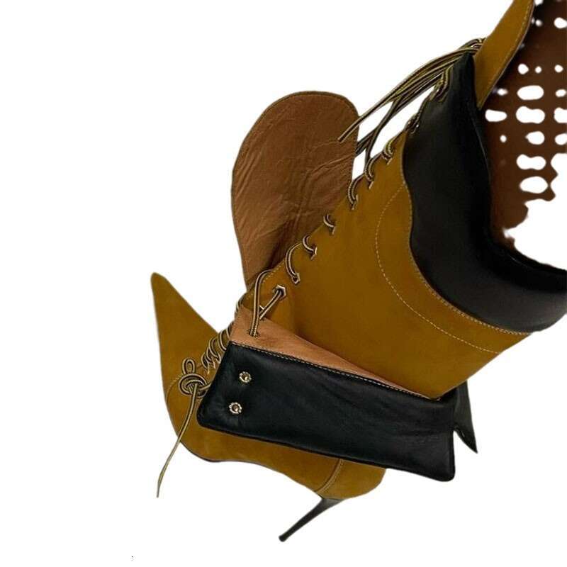 2024 new pointed thin super high heel double-layer strap fashion show plus knee length boots for women