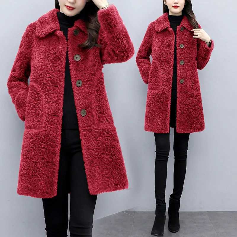 Winter Lamb Velvet Jacket Womens Clothing Autumn Winter 2022 Korean Slim Wool Coat Female Loose Warm Thicken Long Parka OutwearX241018