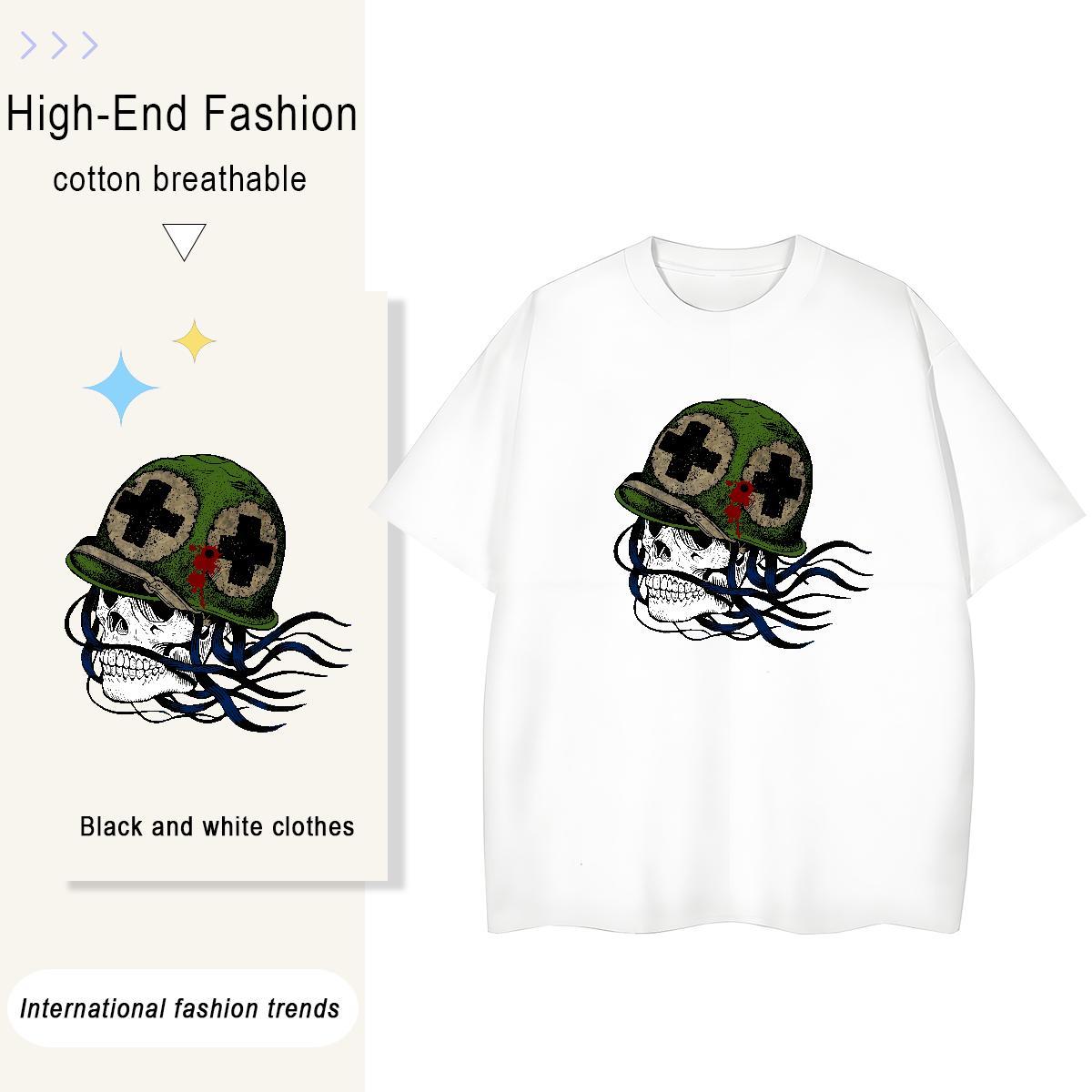 DIY T Shirt For Woman 230g Pure Cotton Round Neck Short Sleeve Street Wear skull Women Tees Comfortable Cartoon Print Top Shirts