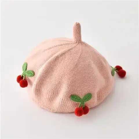 Fashion Baby Hat Solid Color Flower Girls Warm Beret Vintage Knitted Beret Hat Kids Autumn Winter Children Artist Painter Cap LX241018