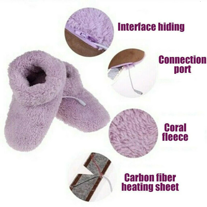 Winter USB Warm Shoes Plush Warm Electric Sliding Feet Washable Mens Comfortable Snow Boots Coral Velvet Socks241018