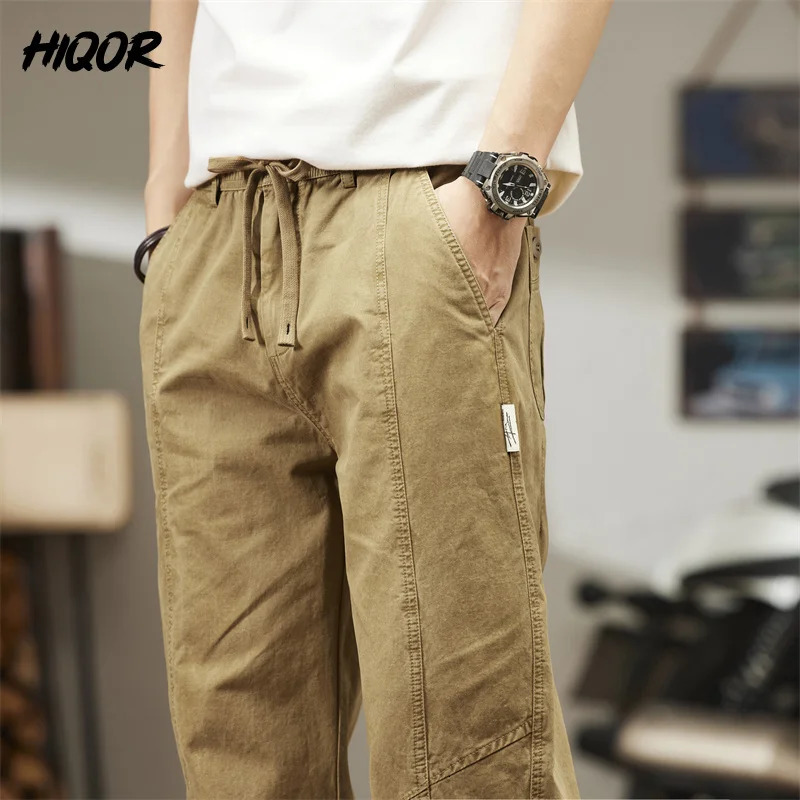 HIQOR Men Cargo Pants Spring In Straight Tube Outdoor Work Workwear Hombre Baggy Casual Pant Y2k Male Trousers For 241018