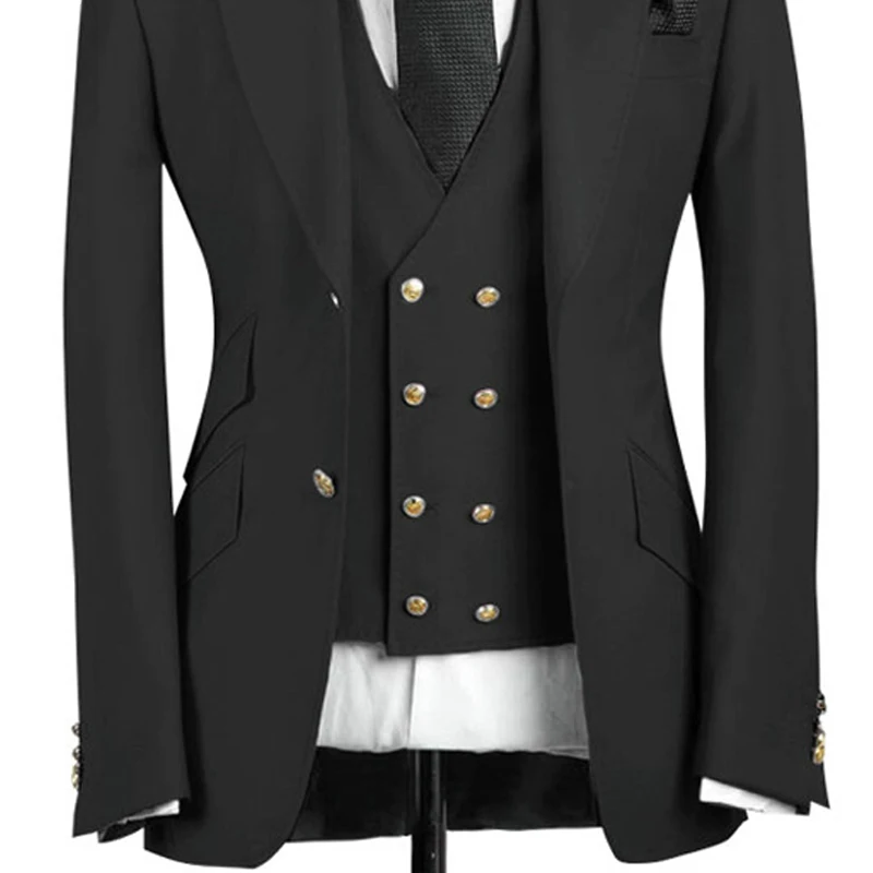 Slim Fit Men Suits For Wedding Groom Tuxedo 3 Piece Peaked Lapel Male Set Jacket With Pants Vest Formal Fashion Costume