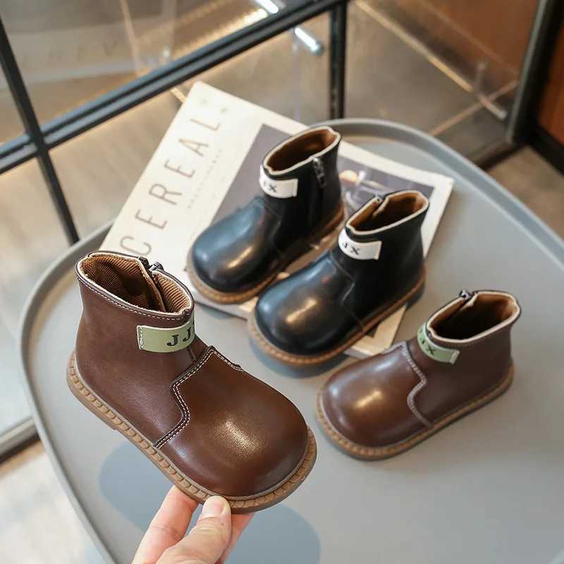Boots Spring Autumn Kids Ankle Boots Solid Color Girls Causal Patchwork Boots Fashion Versatile Children Boys Leather Boots Non-slip H241018