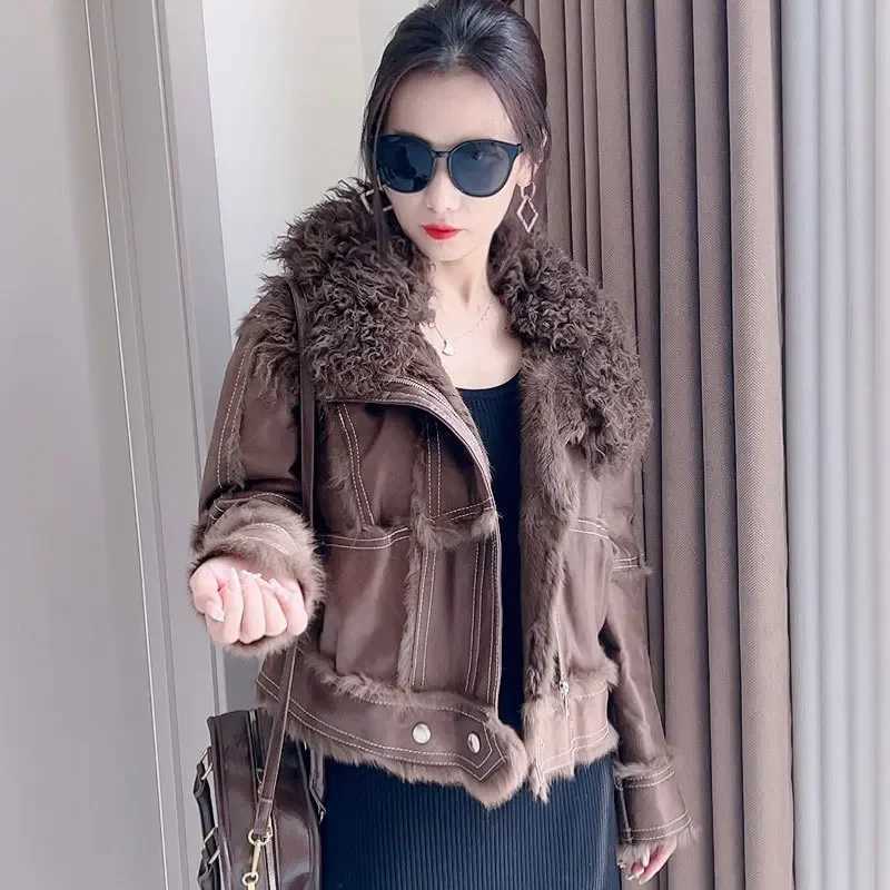 Fur Coat Women Winter 2024 New In Jacket Natural Real Rabbit Hair Inner Liner Short Casual Slim V-Neck Sheepskin Coat For WomenX241018