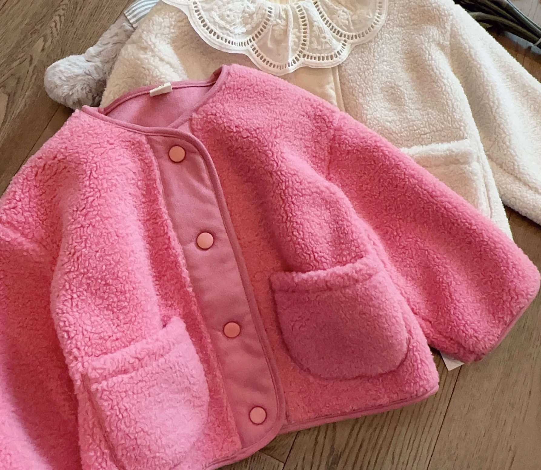 Jacket Korean childrens clothing winter for boys and girls wool loose jacket thick cotton round neck pocket solid M241018