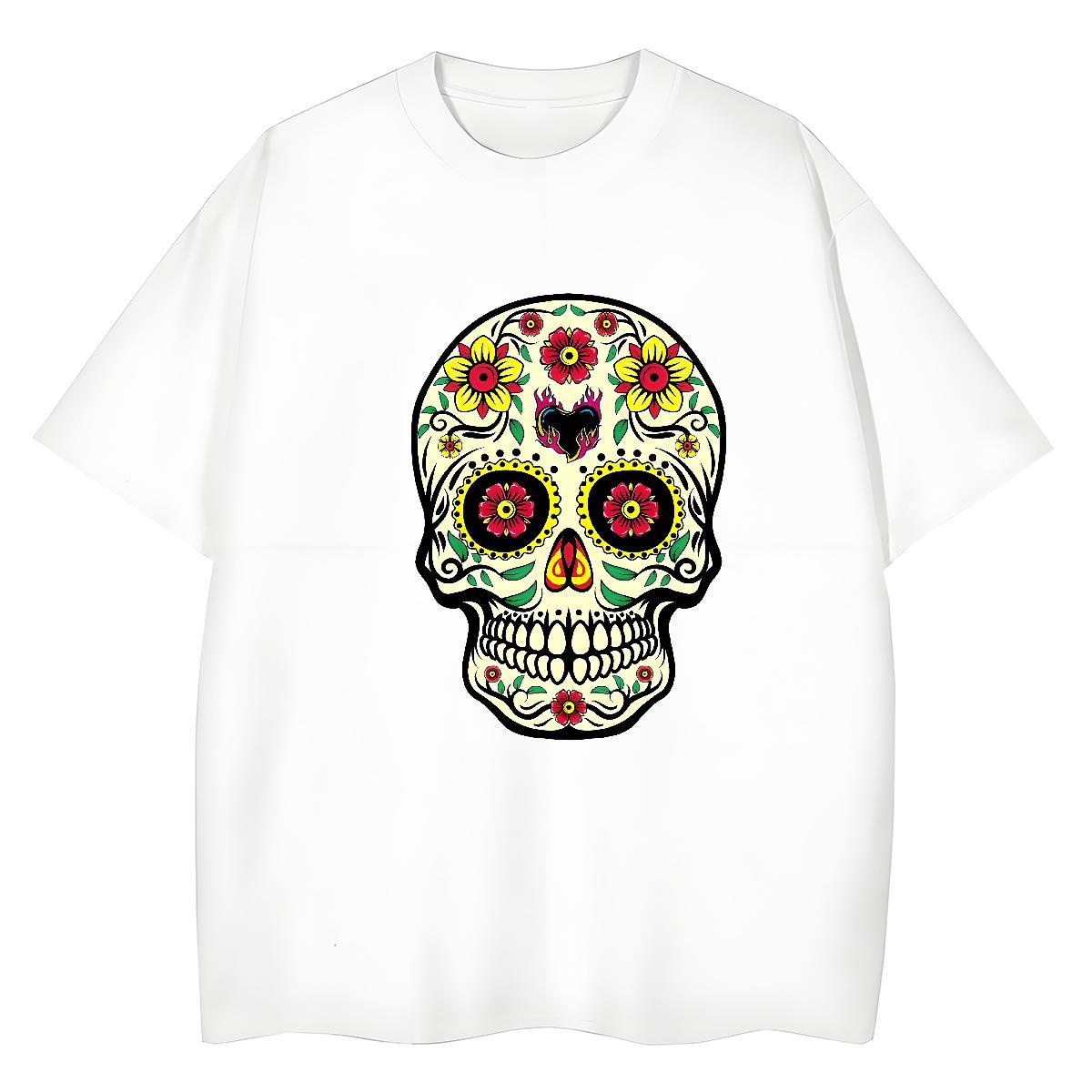 Fashion T Shirts Women 230g 100% Cotton Breathable Short Sleeve Daily Outfit skull Women Tees Soft Oversized Top Shirts