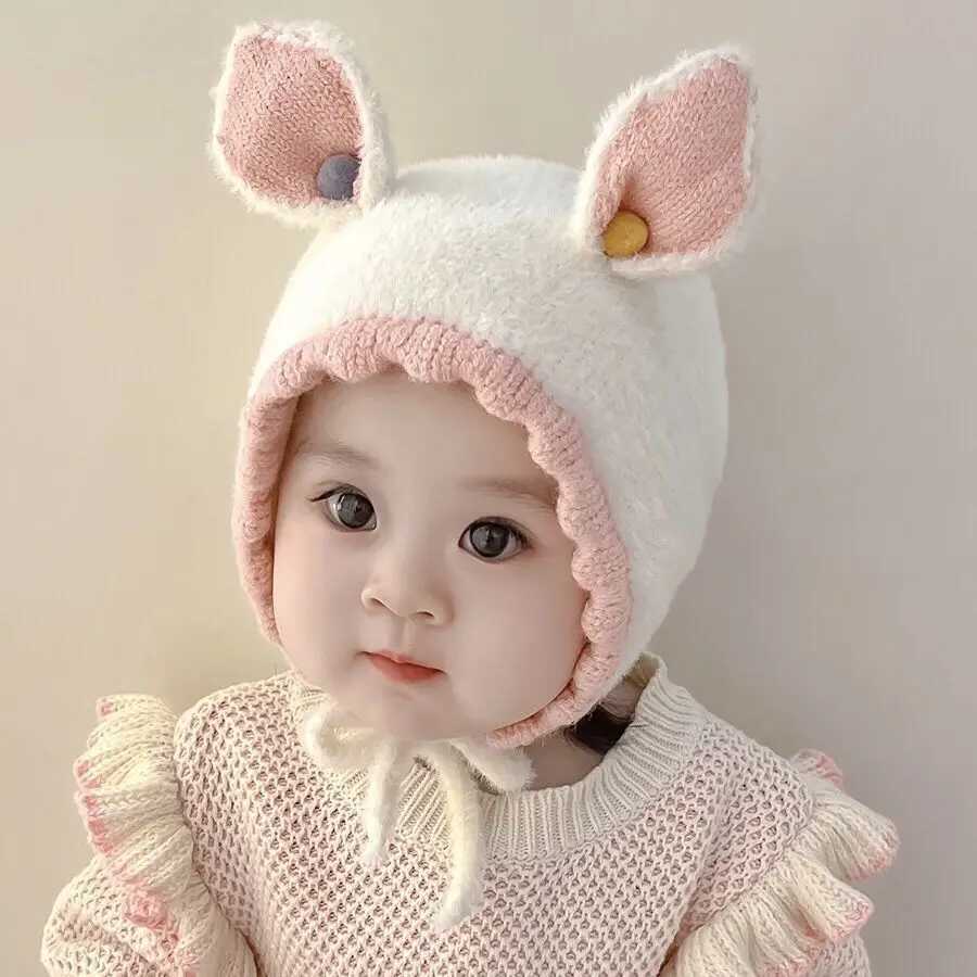 Baby Knit Hat Autumn Winter Warm Ear Protection Cap for Infant Beanies Cute Solid Color Rabbit Ears Toddler Earmuffs Cap LX241018