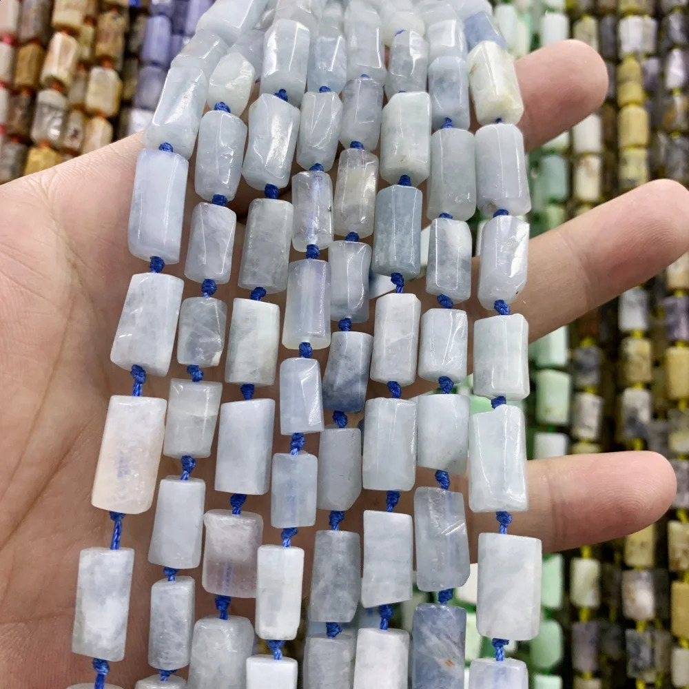 Natural Sea Blue Gemstone Tiger Eye Blue Lace Agate Bucket 8x14mm Iris Pine Bead DIY Bracelet Jewelry Making 241017