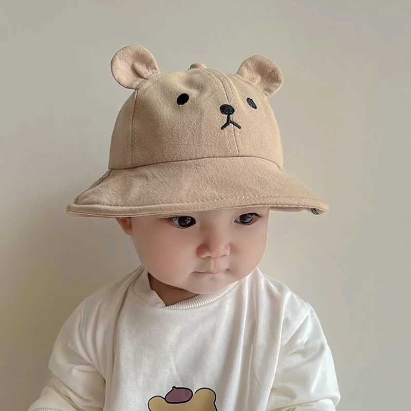 Cute Bear Baby Bucket Hat With Ears Boy Girl Cotton Kids Sun Hat Outdoor Summer Child Panama Cap LX241018