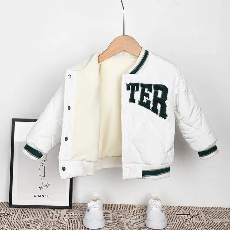 New Childrens Wool Baseball Jacket Autumn/Winter Warm Jacket Fashion Letter Pattern Jacket Childrens Clothing 1-5 Years M241018