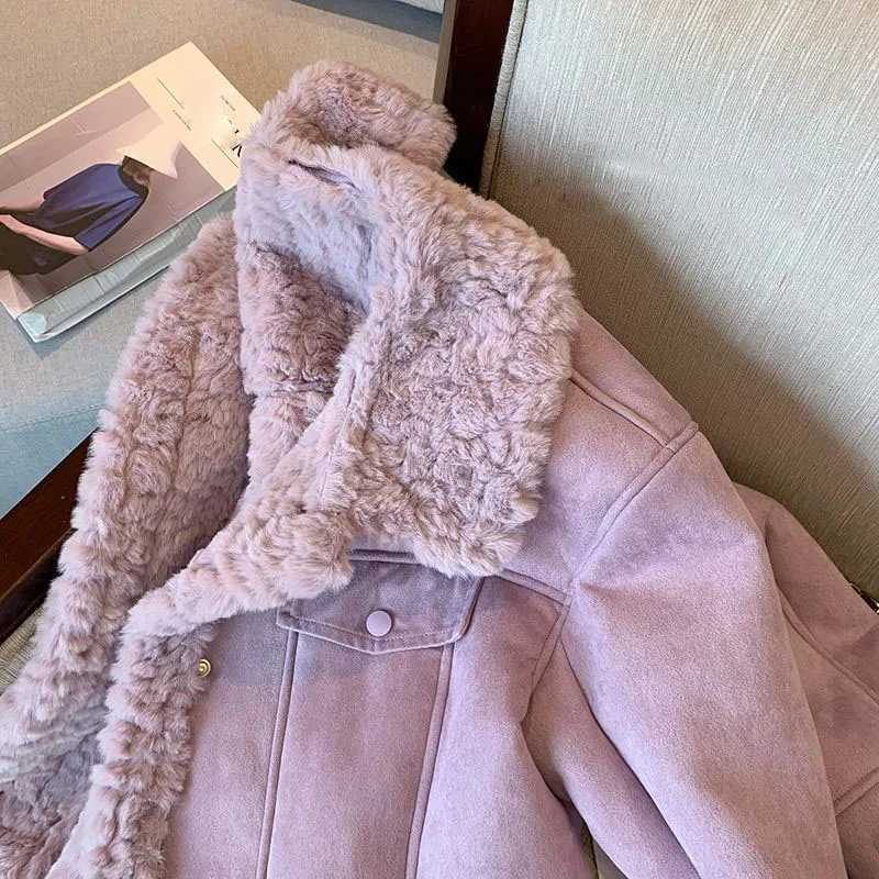 Lucyever Purple Lamb Wool Jacket for Woman 2023 Autumn Winter New Thick Warm Short Jacket Female Korean Style Plush Lapel CoatX241018