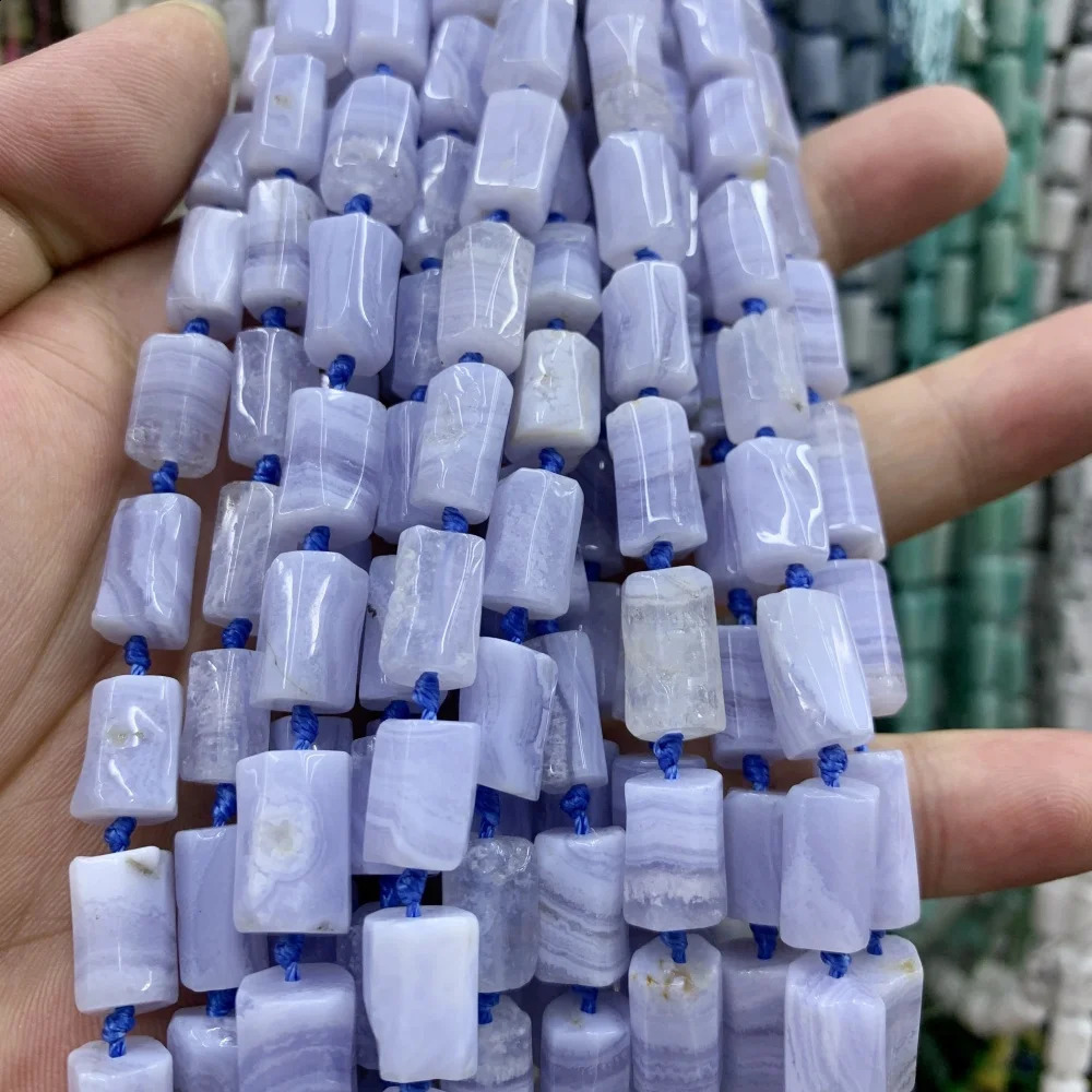 Natural Sea Blue Gemstone Tiger Eye Blue Lace Agate Bucket 8x14mm Iris Pine Bead DIY Bracelet Jewelry Making 241017