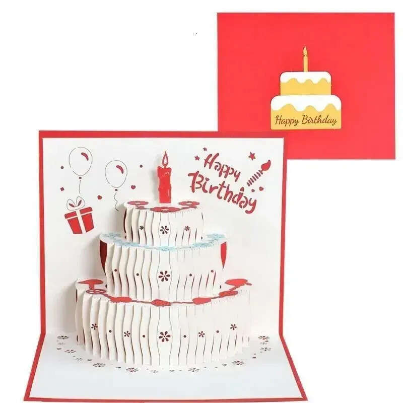 wholesale UPS Cards 3D Wholesale Greeting Happy Birthday Cake Pop-Up Gift For Kids Mom With Envelope Handmade Gifts 0126 S s