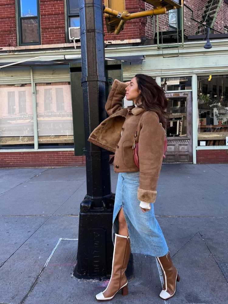 Casual Lamb Wool Solid Color Women Pocket Coat Long Sleeve Lapel Single Breasted Female Jacket Autumn Winter Lazy Lady OuterwearX241018
