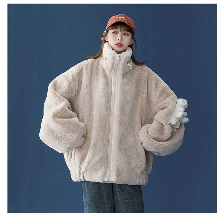 Autumn Winter New Foreign Style Lamb Wool Plus Velvet Cotton Coat for Womens Age Reduction New Sweet and Warm Non-padded CoatX241018