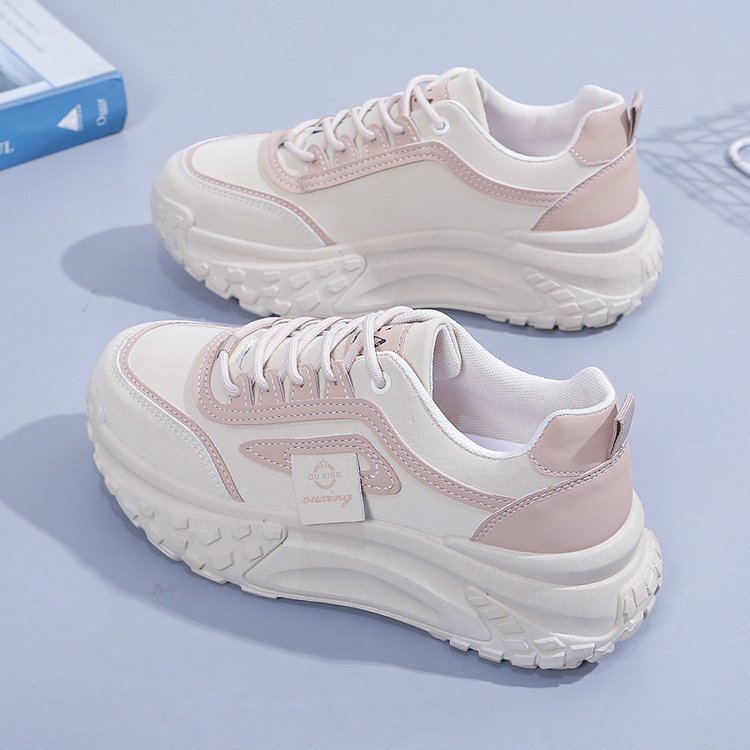 New Thick-Soled Single Shoes Girls Retro Increased Sneaker White Color Fashion Casual Style Running Shoes Sports Daddy Shoes Female