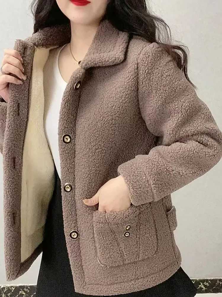 Thicken Warm Faux lamb Wool Coat 2022 Autumn Winter Loose Long-sleeve Outerwear Solid Women Jacket Parkas Casual TopsX241018