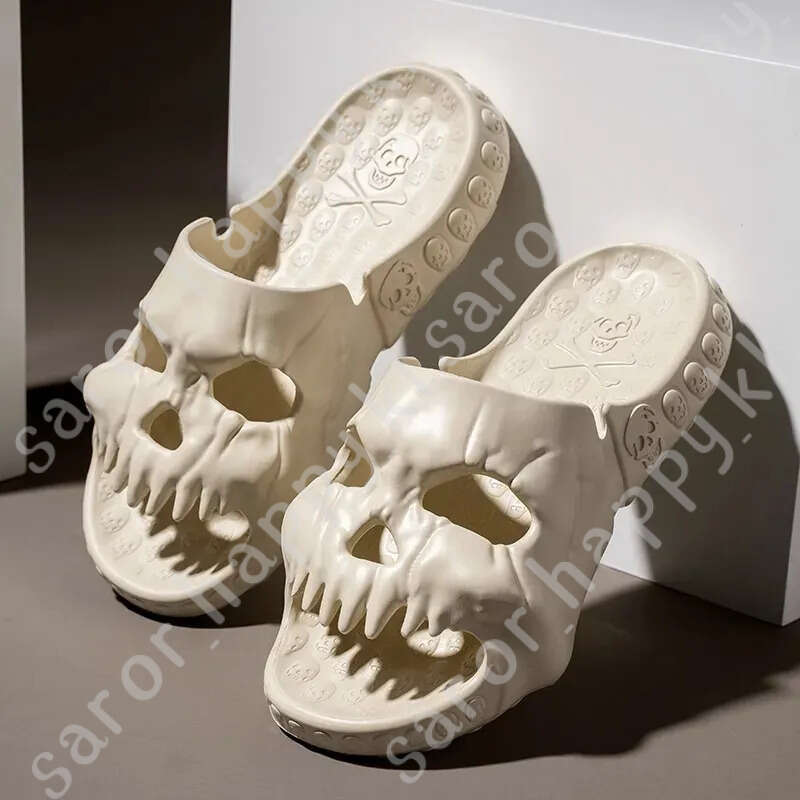 New Personalized Skull Design Men Slippers 2023 Summer Outdoor Fun Novelty Slide Thick Sole Platform Beach Non-Slip Women Sandal 40