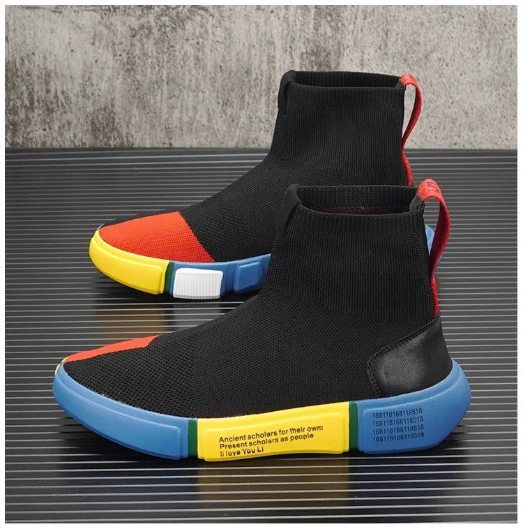 New For Men Spring Summer Breathable Knit Casual Sock Mixed Colors Flat Skateboard Shoes Youth Slip On Loafers Ddmythur