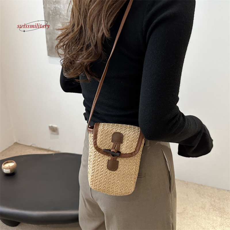 Bohemian style woven mobile phone for women 2024 new stylish niche design striped contrasting versatile crossbody bag #12 swissmilitary
