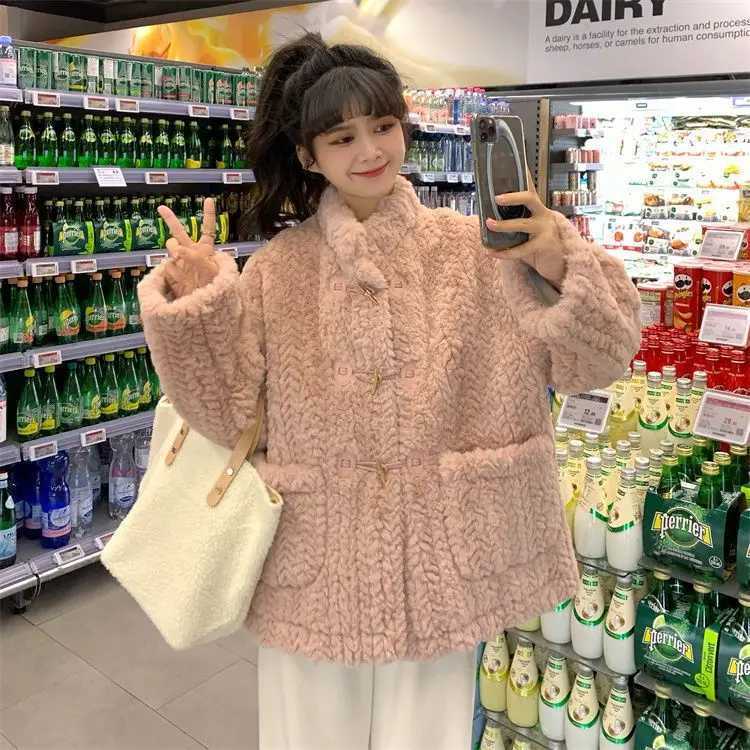 Warm Thicken Lamb Wool Jacket For Women 2023 New Long Sleeve Faux Fur Coats Woman With Pocket Korean Style Winter OutwearX241018