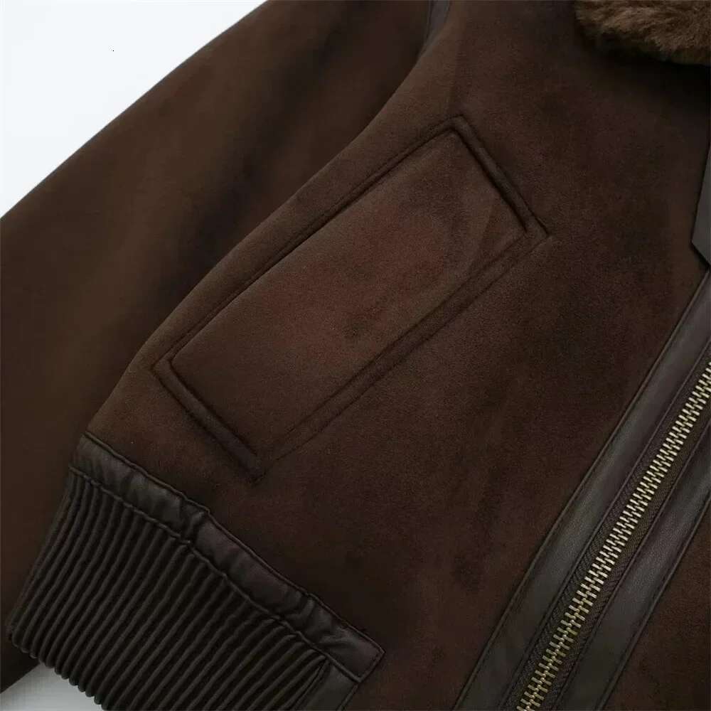 Fur Integrated Contrast Strap Decoration Loose Double Sided Jacket Coat Standing Neck Autumn And Winter New Women's Casual