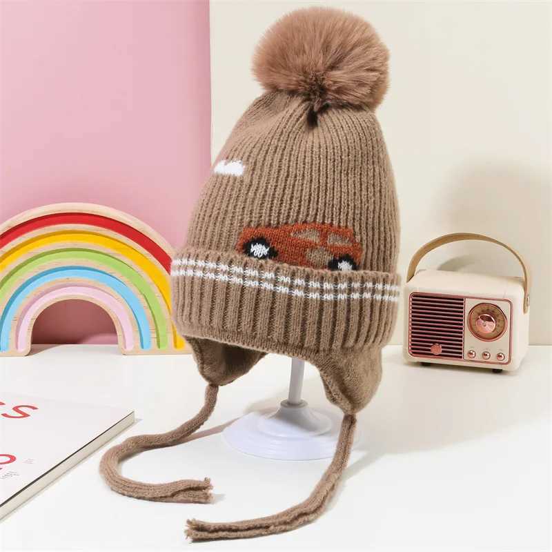 Winter Childrens Thickened Knitted Hats For Boy Girl Cotton Warm Hat Dinosaur Kids Toddler Ear Protection Beanies Cap LX241018