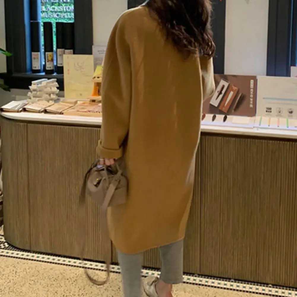 Autumn and winter camel color thickened woolen coat ladies mid-length Hepburn styleX241009
