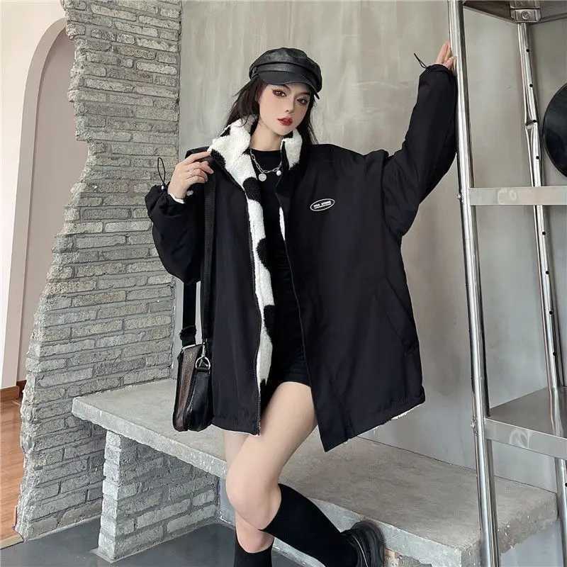 Lamb plush winter new cotton jacket for women loose and thick double sided cotton jacket winter coat women jacket womenX241018