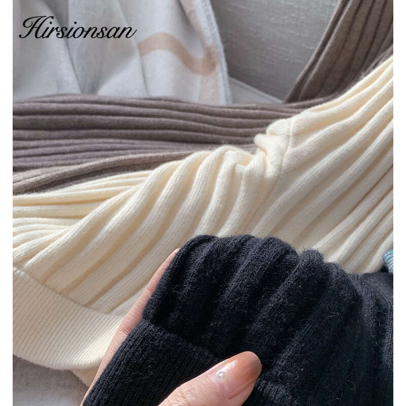 Hirsionsan Cashmere Soft Wide Leg Women 2023 Winter Korean Vintage Straight Pants Loose Female High Waist Knitted Trousers