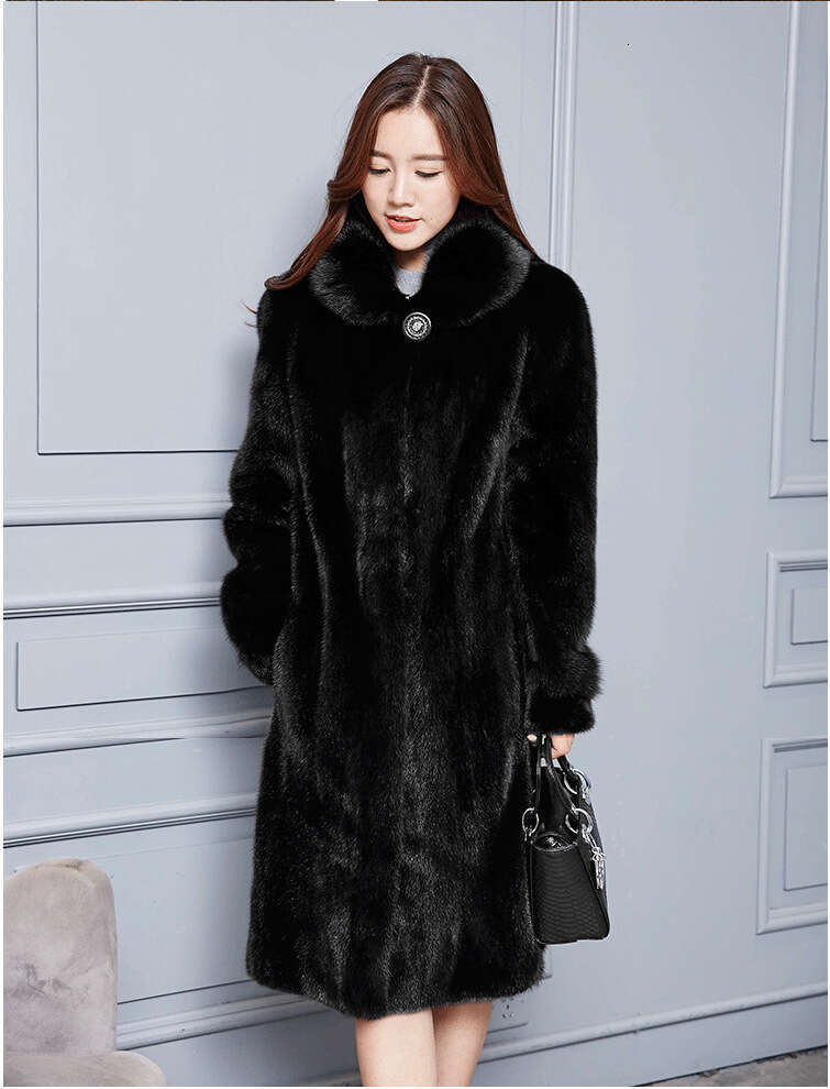 2024 Faux Womens Coat Lapel Full Mink Skin Long Artificial Fur