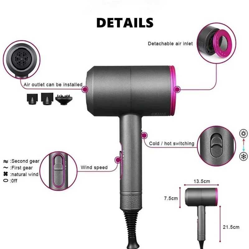 Professional salon hair dryer 2000W powerful 2-in-1 hot air negative ion hair dryer W241018