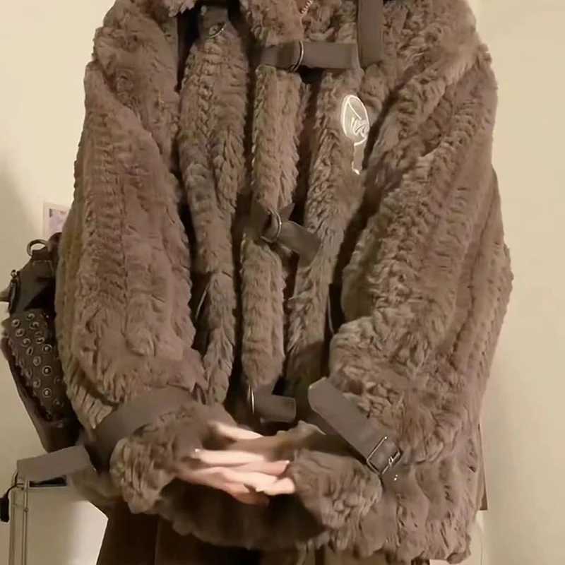 GIDYQ American Retro Lamb Wool Cotton Coat Women Winter Warm Stand Up Collar Long Sleeve Jacket Fashion Loose Plus Fleece TopX241018