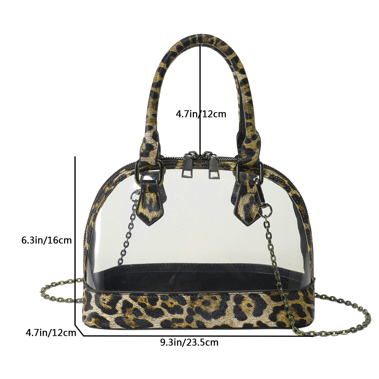 Brand Shell Handbag For Women Vintage Khaki Leopard Leather Shoulder Bag Female Waterproof Transparent PVC Crossbody Bags